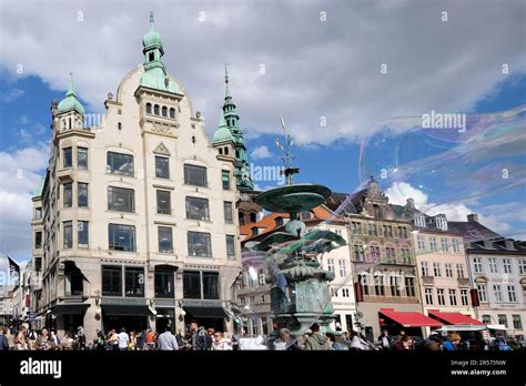 Denmark Copenhagen Stroget Pedestrian Street Amagertorv Stock Photo