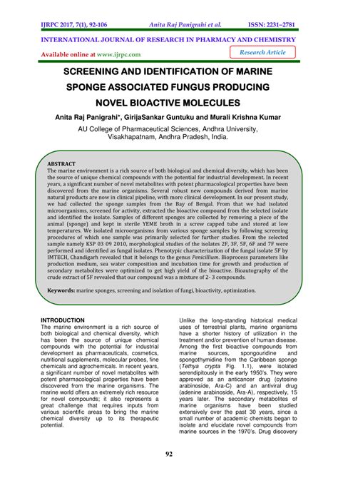 PDF SCREENING AND IDENTIFICATION OF MARINE SPONGE ASSOCIATED FUNGUS