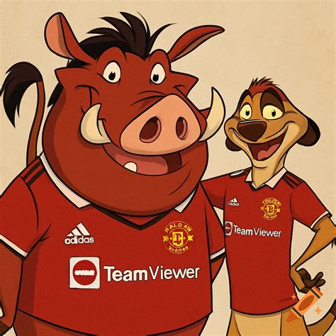 timon  pumbaa   lion king wearing red football kits  craiyon