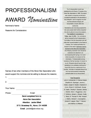 Fillable Online Akronbar Professionalism Award Nomination Form