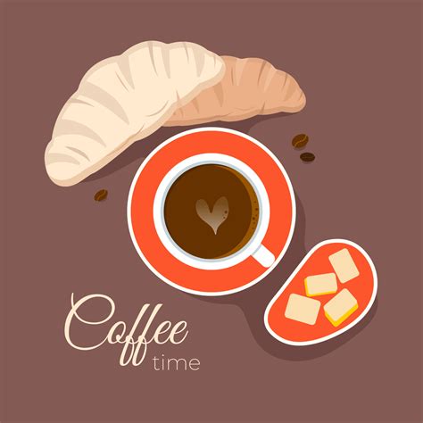 Cup Of Coffee With Croissant And Pieces Of Butter On A Brown Background