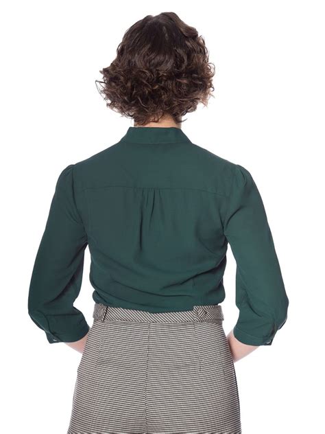Banned Retro 1950 S Perfect Pussy Bow Vintage Bell Sleeve Blouse Green