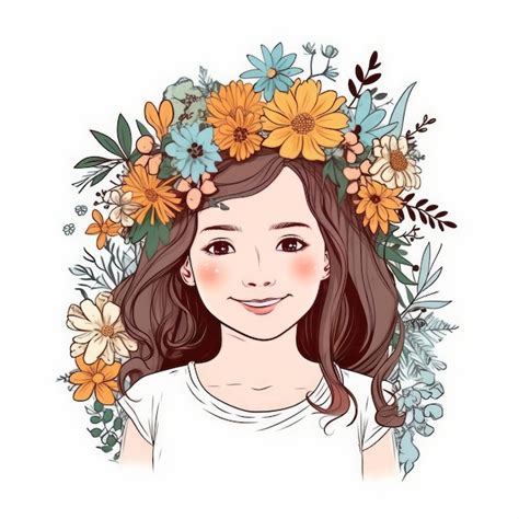 Premium Ai Image Cute Girl With Flowers Illustration Ai Generative