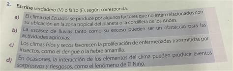 Escribe verdadero falso según corresponda Brainly lat