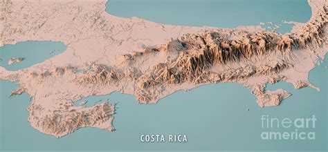 Costa Rica Topographic Map 3D View Neutral Digital Art by Frank ...