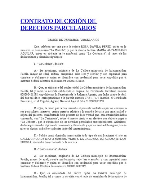 Contrato De Cesión De Derechos Parcelarios Pdf Gobierno Justicia