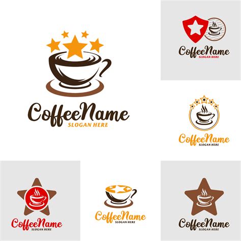 Set Of Star Coffee Logo Design Template Coffee Star Logo Concept