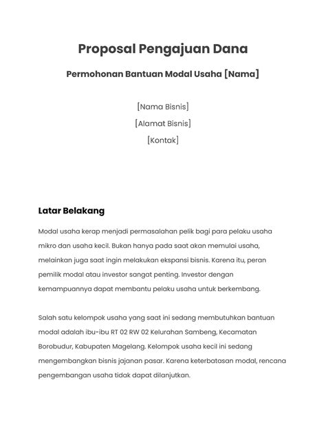 Contoh Proposal Pengajuan Dana 1 Proposal Pengajuan Dana Permohonan Bantuan Modal Usaha [nama