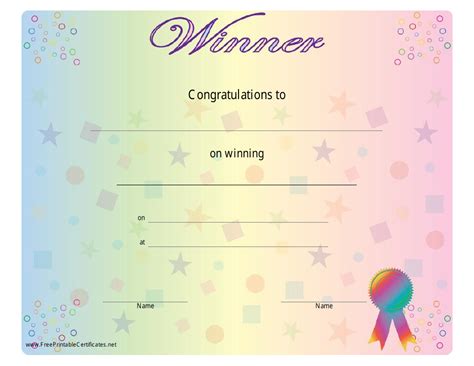 Winner Certificate Template Varicolored Download Printable Pdf