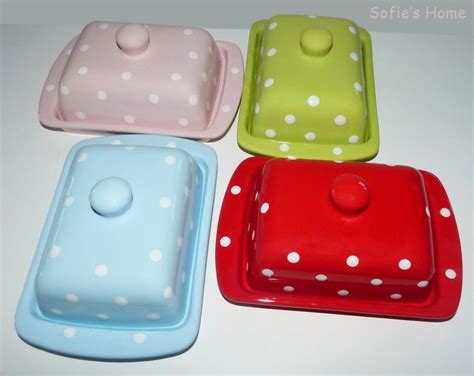 Landhaus Punkte Polka Dots Keramik Butterdose Ceramic Butter Dish