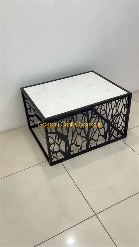 Gco Center Table In Iron With Natural White Marble Top Matte Black