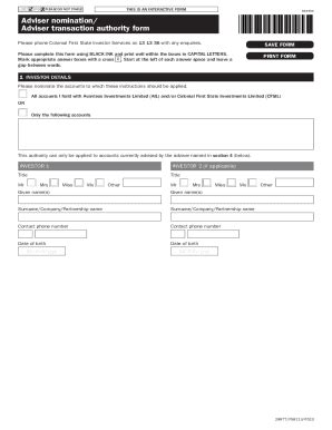 Fillable Online Adviser Nomination Adviser Transaction Authority Form