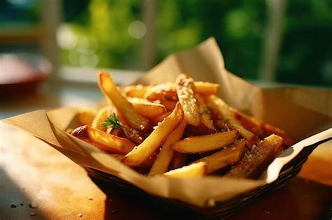 Premium AI Image | A basket of french fries with a basket of french fries on the table