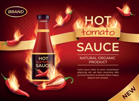 Realistic Detailed 3d Hot Tomato Sauce Ads Banner Concept Poster Card