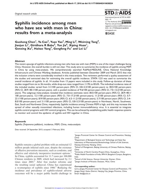 Pdf Syphilis Incidence Among Men Who Have Sex With Men In China Results From A Meta Analysis