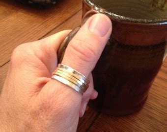 Spinner Ring Silver And Gold Spinning Ring Etsy