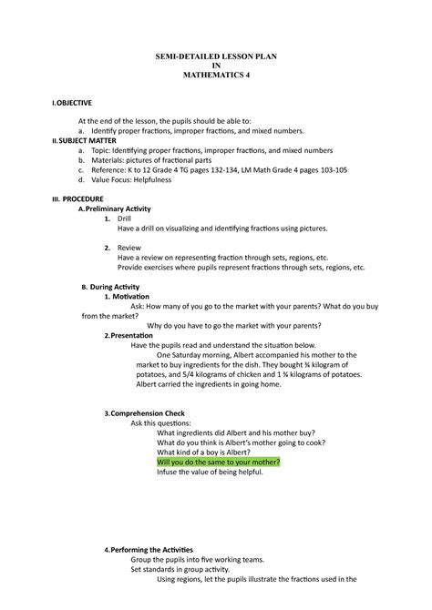 Lesson Plan Second Grade Fractions