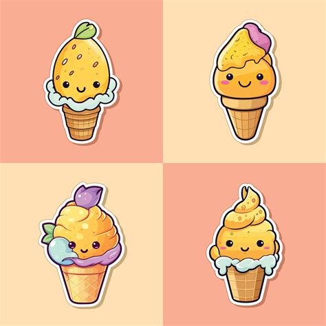 Mango Ice Cream Sticker Cool Colors Kawaii Clip Art Illustration Collection 27243280 Vector Art