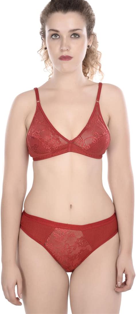 Buy Fims Fashion Is My Style Women Red Floral Cotton Blend Single Bra And Panty Set Online At