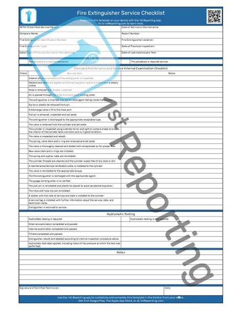 Fire Extinguisher Service Checklist 1st Reporting