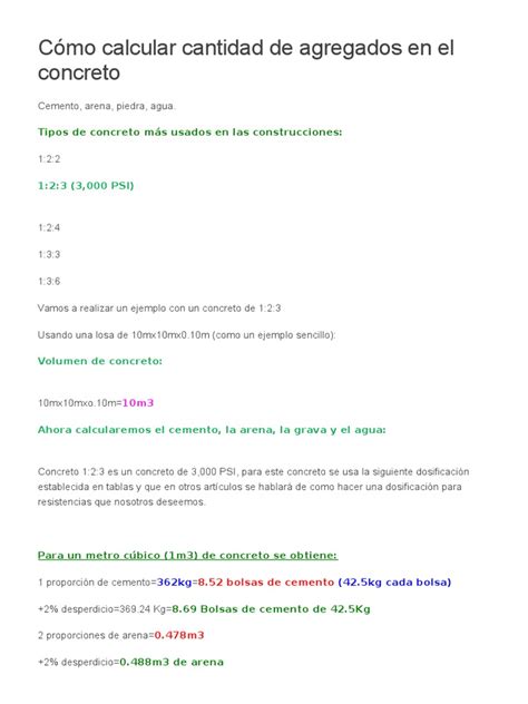 Pdf C Mo Calcular Cantidad De Agregados En El Concreto Dokumen Tips