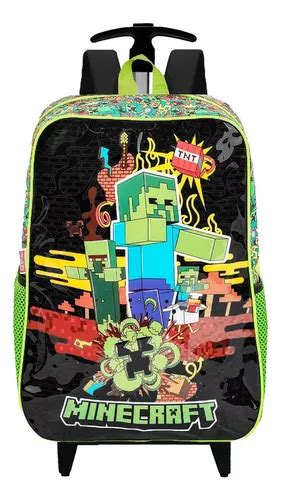 Mochila Sestini Escolar Carrinho color negro diseño minecraft 16L