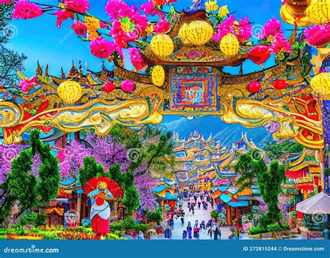 Easter Holiday Scene In Kaiyuanyunnanchina Stock Illustration