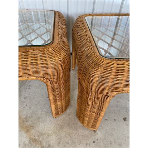 Coastal Wicker Wrapped Waterfall Edge Side Tables Pair Chairish