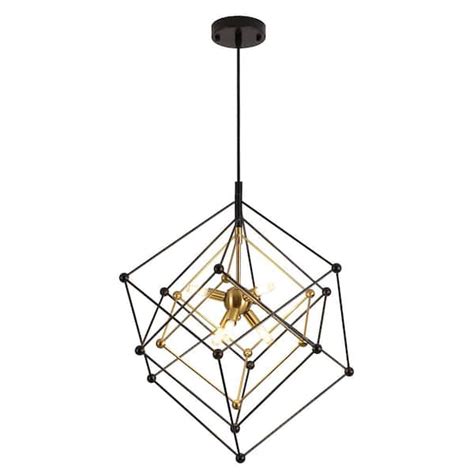 HKMGT Modern 6-Light Black&Gold linear Geometric Chandelier for Bedroom ...