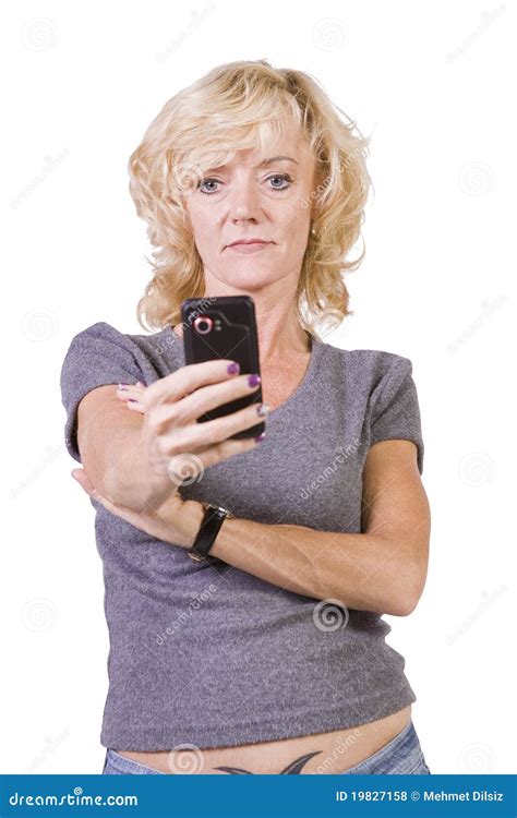 Beautiful Woman Holding A Cell Phone Stock Photo Image Of Caucasian