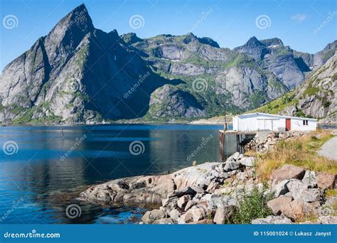 Picturesque Fishing Town of Reine by the Fjord on Lofoten Island Stock ...