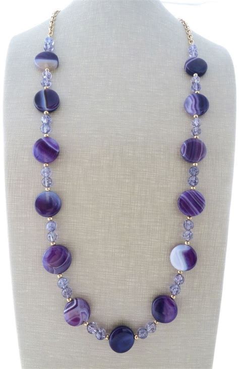 Purple Agate Necklace Chunky Necklace Long Amethyst Necklace Beaded Necklace Summer Jewelry