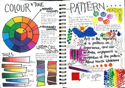 an open notebook with different colors and patterns on the pages ...