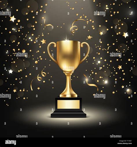 Background With Realistic Vector 3d Blank Golden Shiny Champion Cup