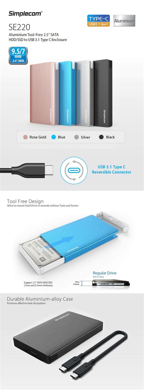 Simplecom Aluminium In Sata To Usb Type C Enclosure Rose Gold