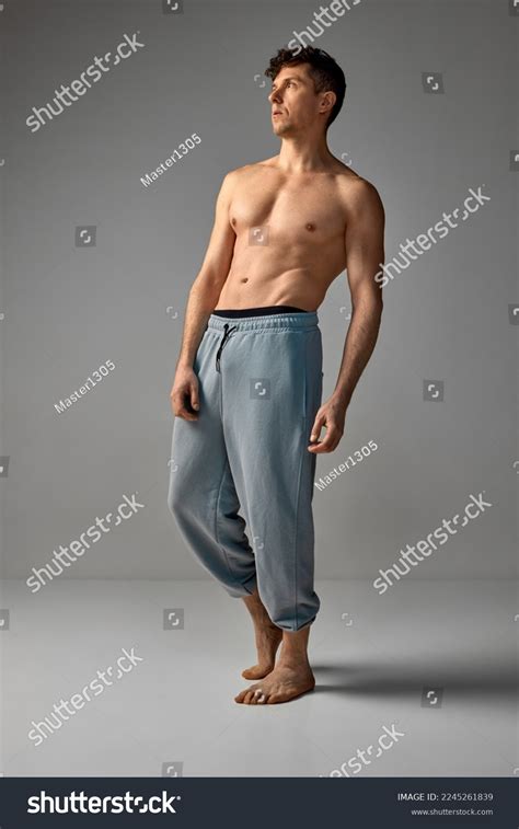 Handsome Shirtless Mature Man Posing Pants Stock Photo Shutterstock