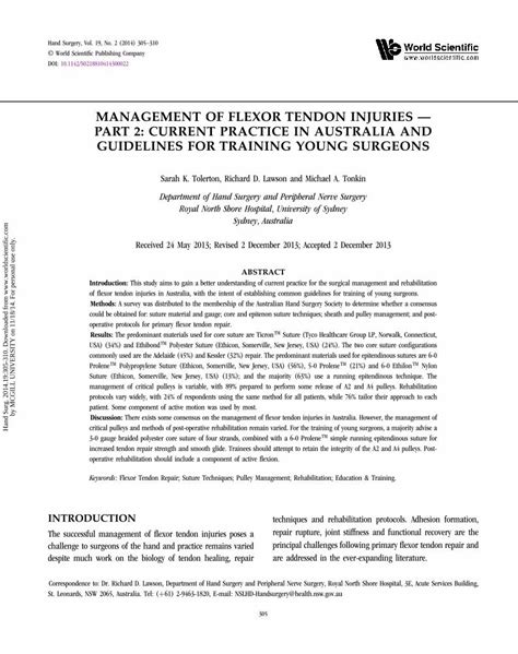 PDF MANAGEMENT OF FLEXOR TENDON INJURIES PART 2 CURRENT PRACTICE