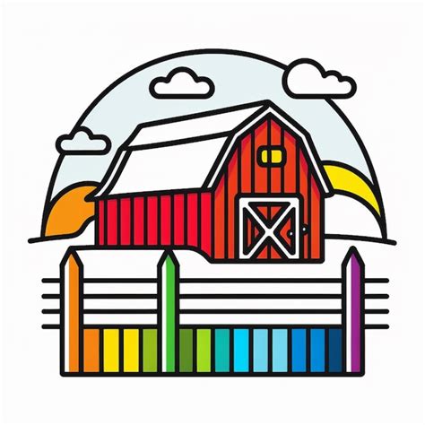 Premium AI Image A Red Barn With A Fence And A Rainbow Pencil In