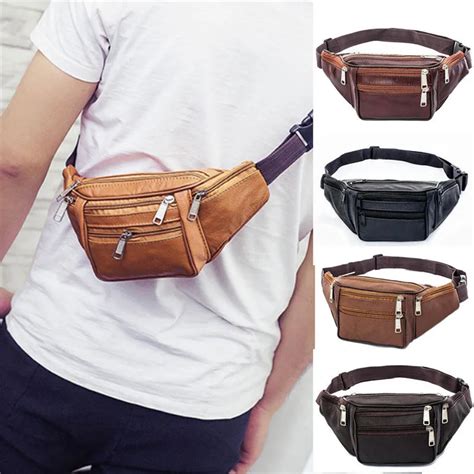 Pu Leather Nylon Mens Waist Belt Pack Storage Bag Women Hip Pouch