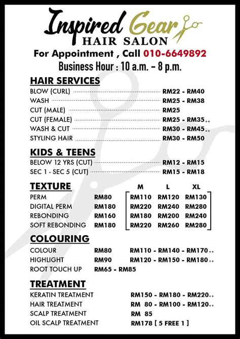 Hair Salon Prices List and Menu Design Ideas