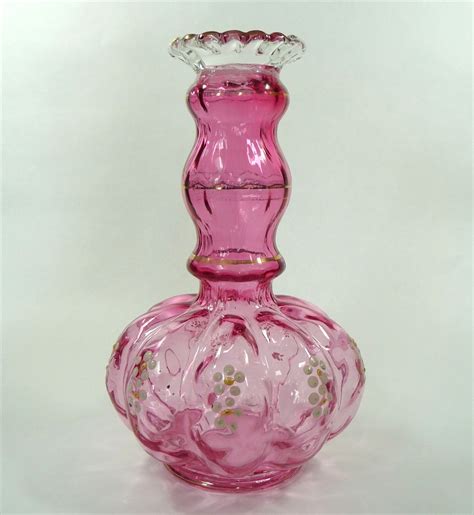 Fenton Melon Perfume Bottle 7 Ruby Overlay Raised Enamel Hand Painted From Millcovetreasures On