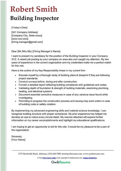 Building Inspector Cover Letter Examples Qwikresume