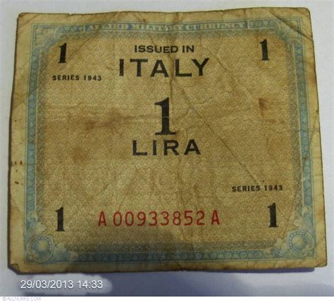 1 Lira 1943 Allied Military Currency Series 1943 Italy Banknote