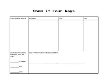 Show It Four Ways Place Value Hundreds Tens And Ones By Mehrens