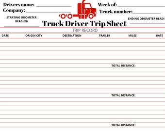 Truck Driver Trip Sheet Usa Trucker Trip Sheet Transportation Trip