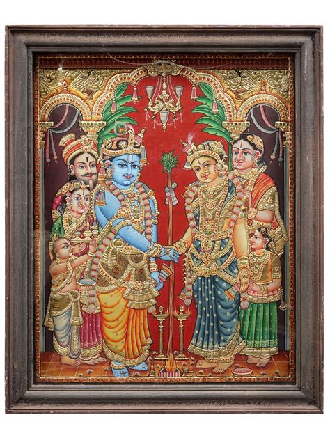 Rukmini Kalyanam Tanjore Painting With Teakwood Frame Exotic India Art