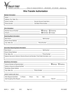 Wire Transfer Authorization Form Fill Online Printable Fillable