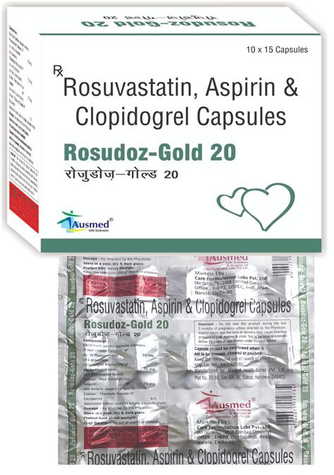 Rosudoz Gold 20 Mg Rosuvastatin Aspirin And Clopidogrel Capsules