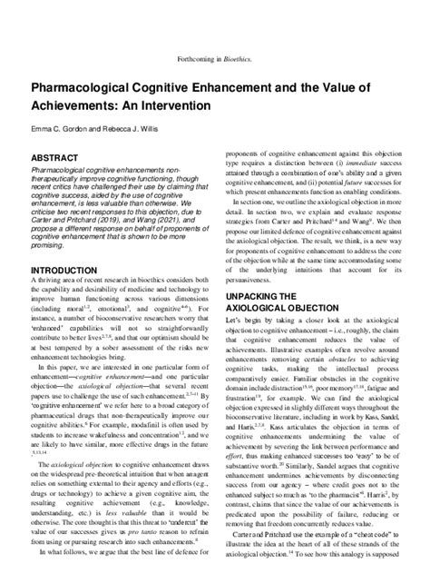 Pdf Pharmacological Cognitive Enhancement And The Value Of Achievements An Intervention