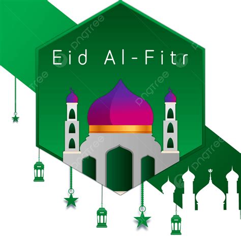 창조적 인 Eid Al Fitr 이슬람 축제 디자인 모스크와 랜턴 이드 알 피트 이슬람교 인사 Png 일러스트 및 벡터